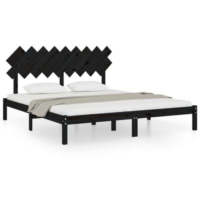 vidaXL Cadre de lit Noir 180x200 cm Super King Bois massif