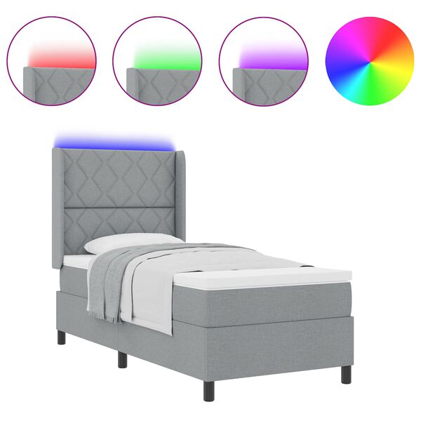 vidaXL Lit &agrave; ressort LED avec matelas Gris clair 90 x 200 cm tissu