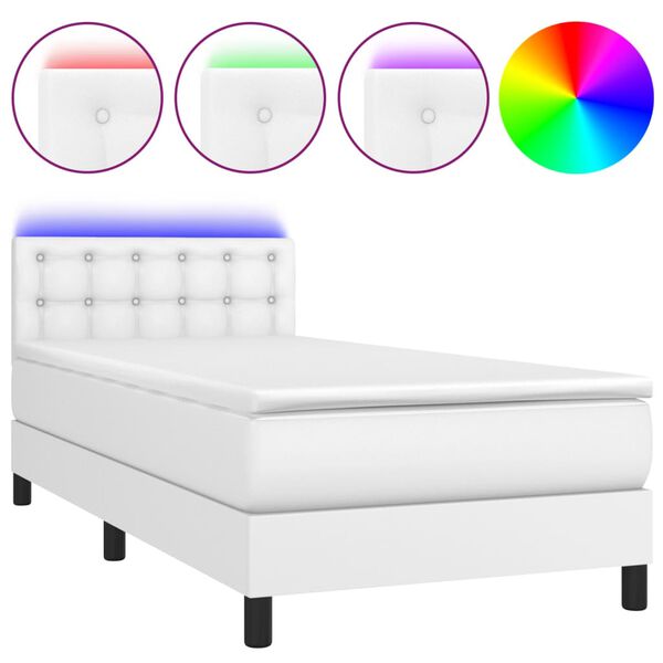 vidaXL Sommier &agrave; lattes de lit avec matelas et LED Blanc 100x200 cm