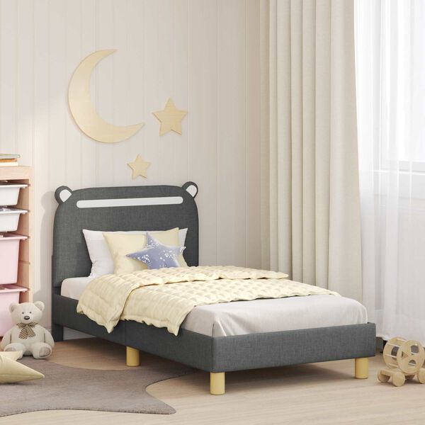 vidaXL Cadre de lit pour enfants avec t&ecirc;te de lit Gris fonc&eacute; tissu