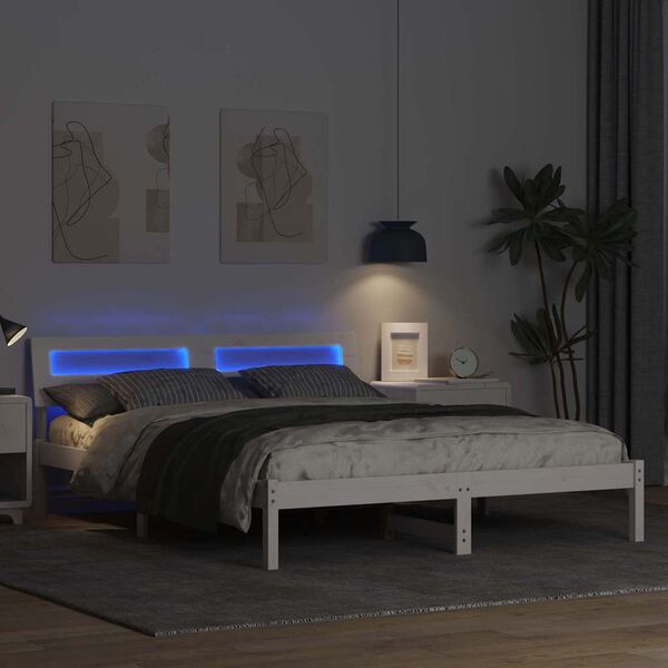 vidaXL Cadre de lit avec t&ecirc;te de lit Blanc 140 x 200 cm Pin massif