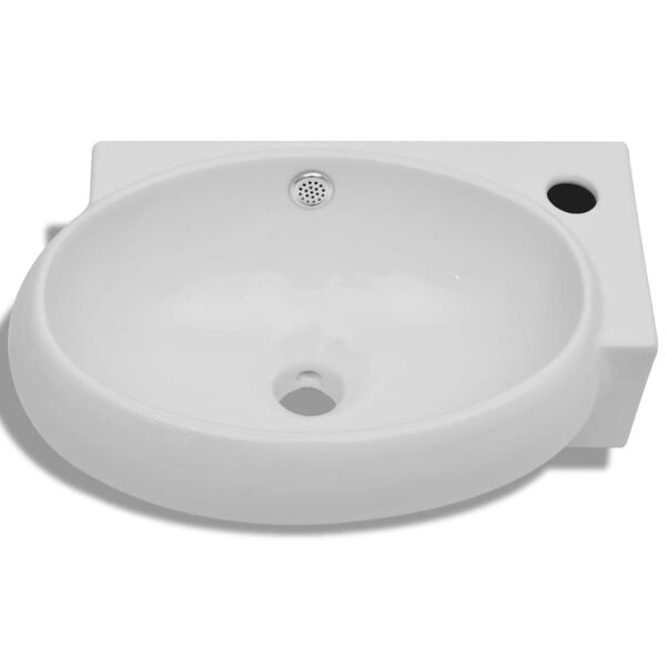 Vasque de salle de bains c&eacute;ramique blanc avec trou de trop-plein