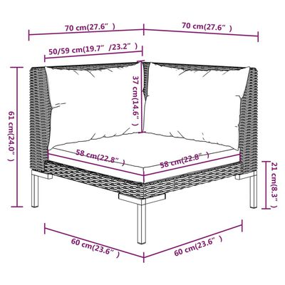 vidaXL Salon de jardin 10 pcs avec coussins Résine tressée Gris foncé