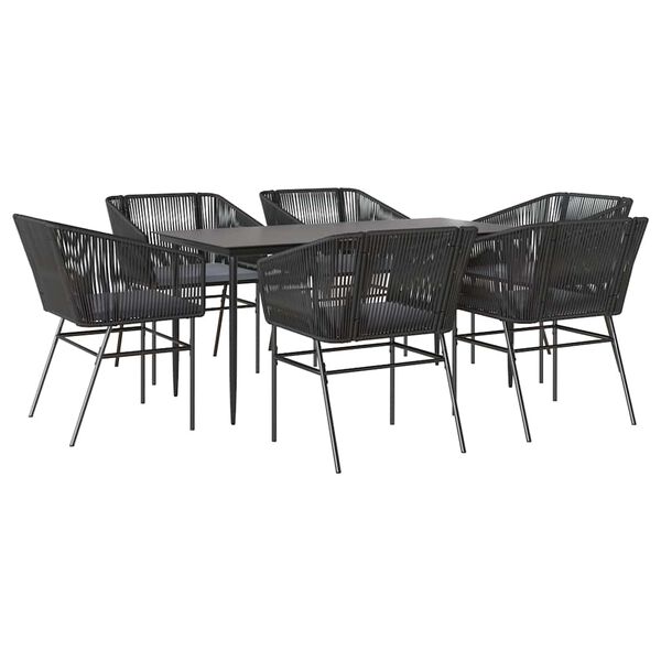 vidaXL Ensemble &agrave; manger de jardin coussins 7pcs noir poly rotin verre