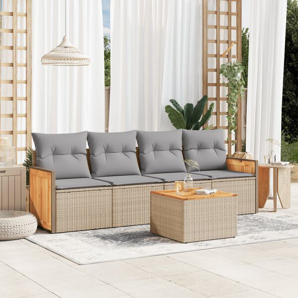 vidaXL Salon de jardin avec coussins 5 pcs beige r&eacute;sine tress&eacute;e
