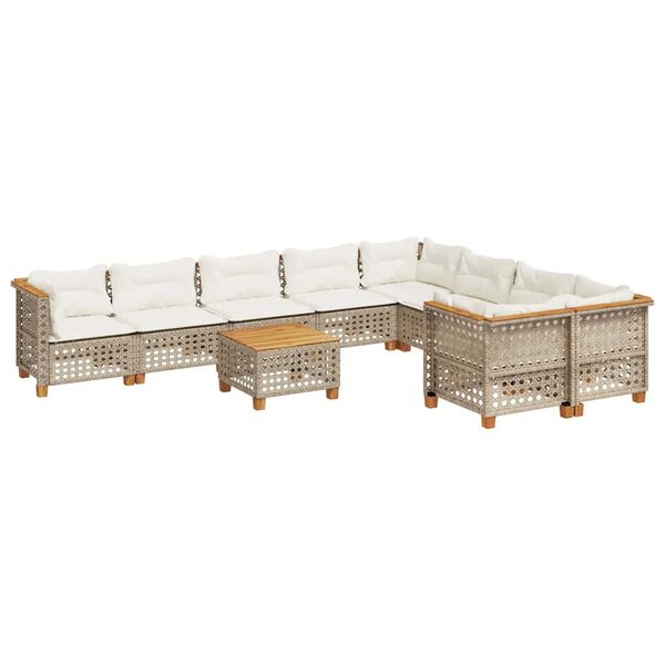 vidaXL Salon de jardin avec coussins 10 pcs beige r&eacute;sine tress&eacute;e