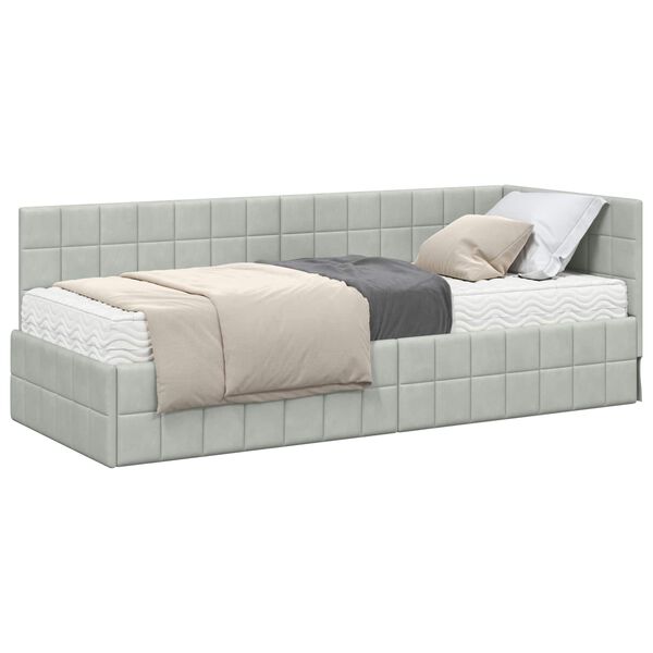 vidaXL Cadre de lit d'angle avec matelas 2 pcs Gris clair Velours