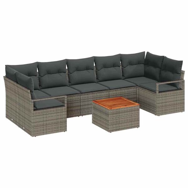 vidaXL Ensemble de canap&eacute; de jardin avec coussin 8 pcs Gris polyrotin