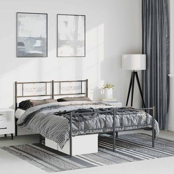 vidaXL Cadre de lit m&eacute;tal sans matelas avec pied de lit noir 135x190cm
