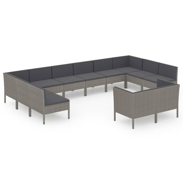 vidaXL Salon de jardin 12 pcs avec coussins R&eacute;sine tress&eacute;e Gris