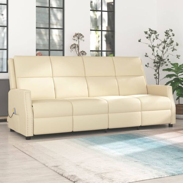 vidaXL Fauteuil de massage inclinable 4 places crème similicuir