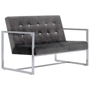 vidaXL Canap&eacute; 2 places avec accoudoirs Gris fonc&eacute; Chrome et velours