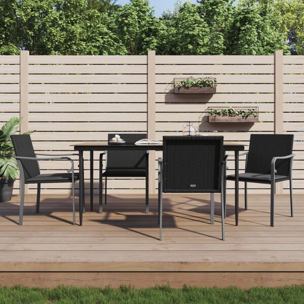vidaXL Ensemble &agrave; manger de jardin 5 pcs coussins r&eacute;sine tress&eacute;e acier