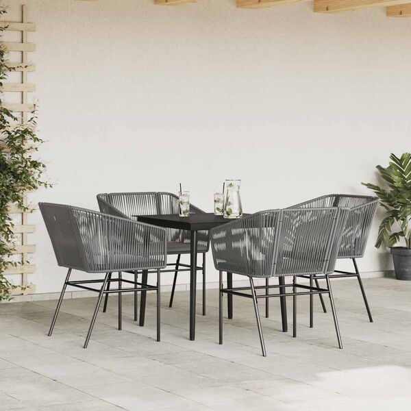 vidaXL Ensemble &agrave; manger jardin coussins 5 pcs gris poly rotin verre