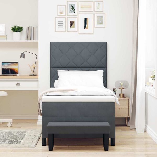 vidaXL Lit &agrave; ressorts avec matelas Gris fonc&eacute; 90 x 190 cm Velours