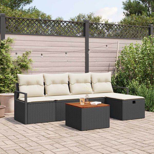 vidaXL Ensemble de canap&eacute; de jardin avec coussin 6 pcs Noir Poly rotin