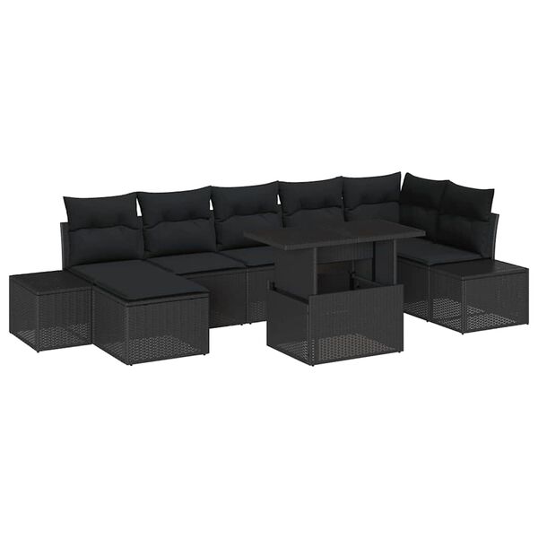 vidaXL Ensemble de canap&eacute; de jardin avec coussin 8 pcs Noir