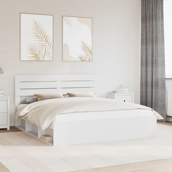 vidaXL Cadre de lit avec t&ecirc;te de lit Blanc 180 x 200 cm Pin massif
