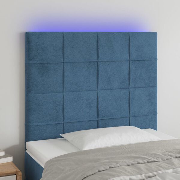 vidaXL T&ecirc;te de lit &agrave; LED Bleu fonc&eacute; 90x5x118/128 cm Velours