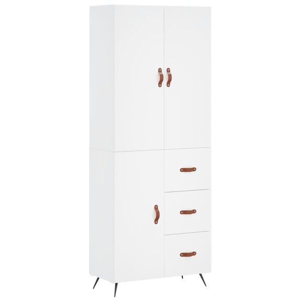vidaXL Buffet haut Blanc 69,5x34x180 cm Bois d'ing&eacute;nierie