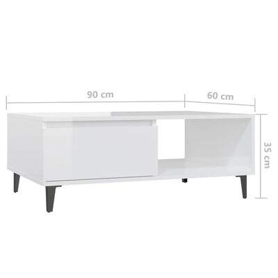 vidaXL Table basse Blanc brillant 90x60x35 cm Aggloméré