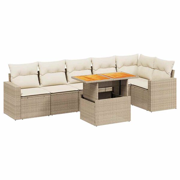 vidaXL Salon de jardin avec coussins 7 pcs beige r&eacute;sine tress&eacute;e