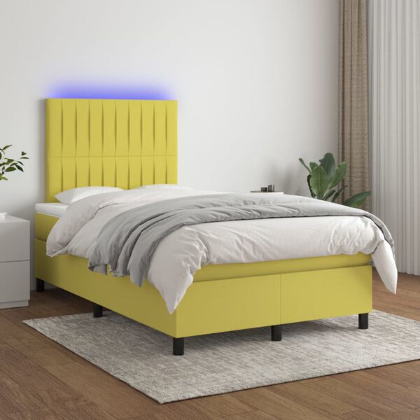 vidaXL Sommier &agrave; lattes de lit et matelas et LED Vert 120x200 cm Tissu