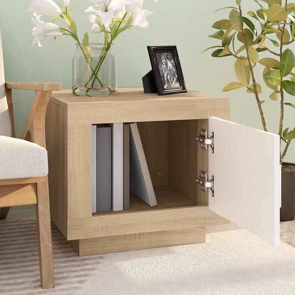 vidaXL Table basse blanc et ch&ecirc;ne sonoma 51x50x45 cm bois d'ing&eacute;nierie
