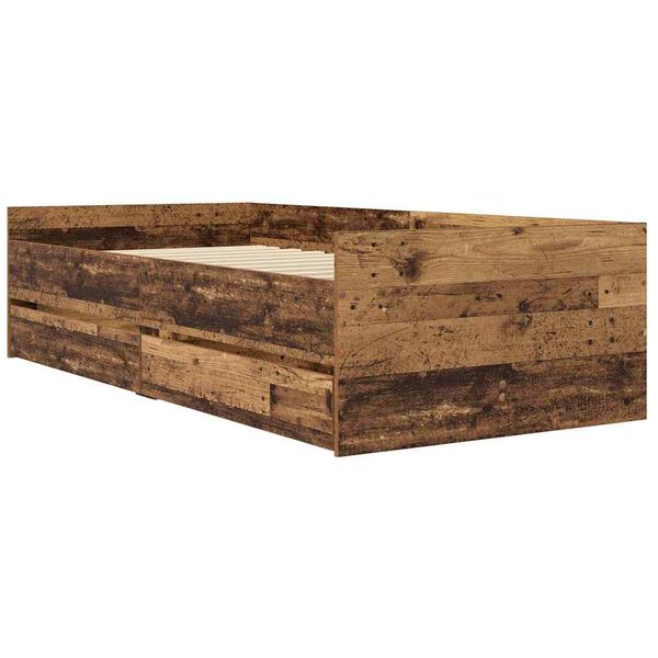 vidaXL Cadre de lit avec tiroir Bois Ancien 100 x 200 cm Pin massif