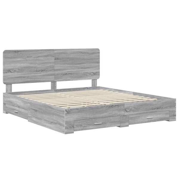 vidaXL Cadre de lit Gris Sonoma 200 x 200 cm Bois d'ing&eacute;nierie