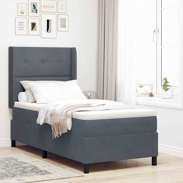 vidaXL Lit &agrave; ressorts avec matelas Gris fonc&eacute; 100 x 200 cm Velours