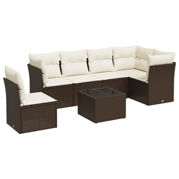 vidaXL Salon de jardin avec coussins 6 pcs marron r&eacute;sine tress&eacute;e