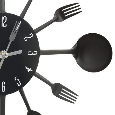 vidaXL Horloge murale et cuillère avec fourchette Noir 40 cm Aluminium