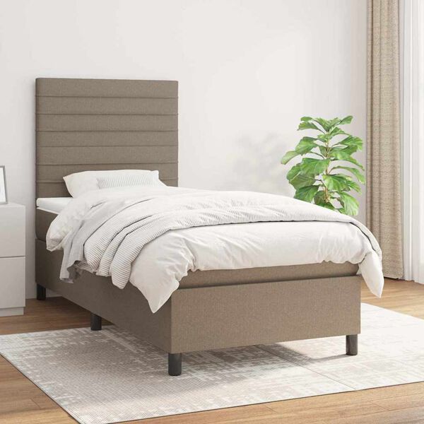 vidaXL Sommier &agrave; lattes de lit avec matelas Taupe 90x190 cm Tissu