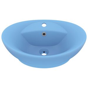 vidaXL Lavabo ovale à trop-plein Bleu clair mat 58,5x39 cm Céramique