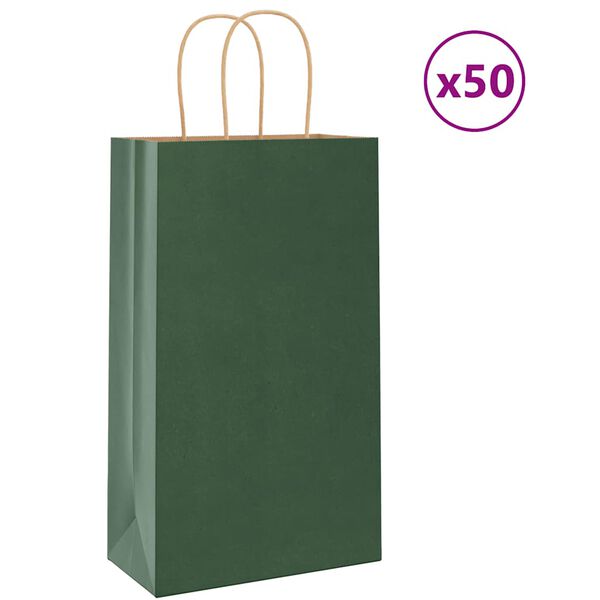 vidaXL Sacs en papier 50 pcs avec poign&eacute;es vert 21x11x36 cm