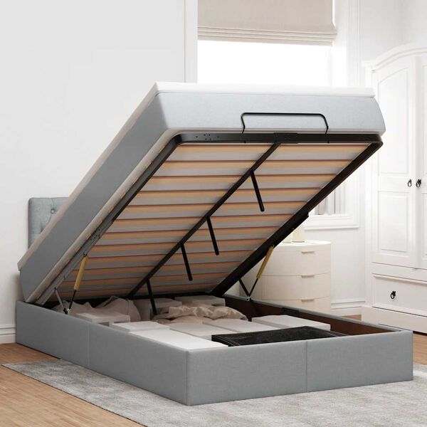 vidaXL Lit ottoman avec matelas gris clair 120x190 cm tissu