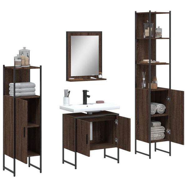 vidaXL Ensemble d'armoires de salle de bain 4 pcs ch&ecirc;ne marron