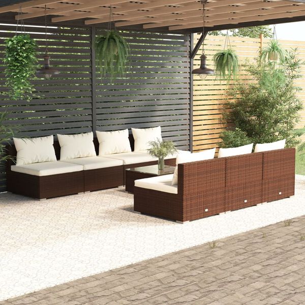 vidaXL Salon de jardin 8 pcs avec coussins r&eacute;sine tress&eacute;e marron