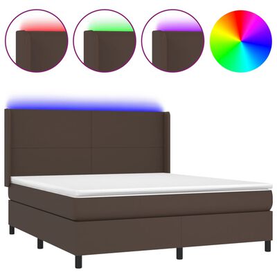 vidaXL Sommier à lattes de lit matelas LED Marron 160x200cm Similicuir