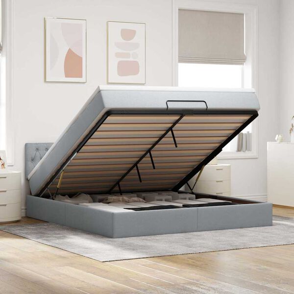 vidaXL Lit ottoman avec matelas gris clair 160x200 cm tissu