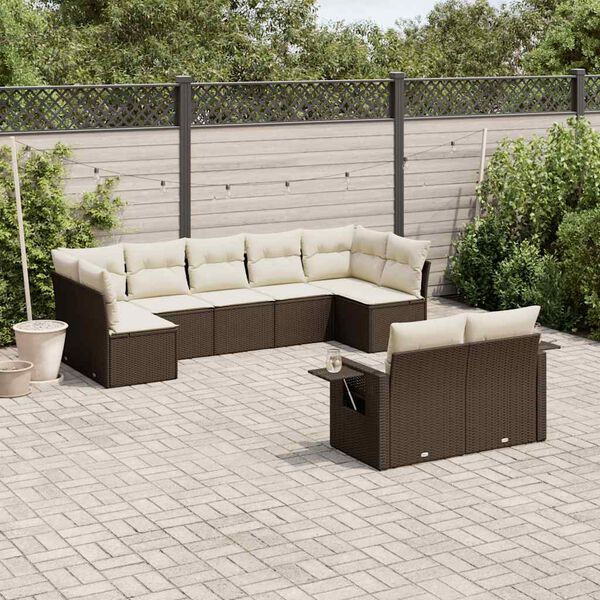 vidaXL Salon de jardin avec coussins 9 pcs marron r&eacute;sine tress&eacute;e