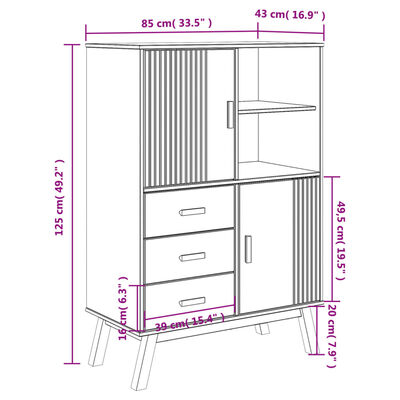 vidaXL Buffet haut OLDEN gris et marron 85x43x125cm bois massif de pin