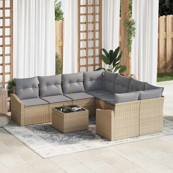 vidaXL Ensemble de canapé de jardin 9 pcs Beige et Gris clair