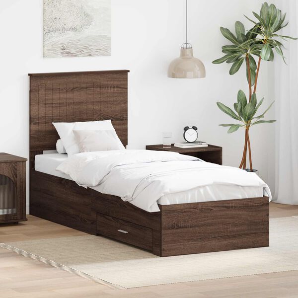 vidaXL Cadre de lit avec tiroir Ch&ecirc;ne Marron et Argent 70 x 190 cm