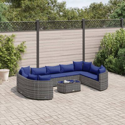 vidaXL Salon de jardin avec coussins 10 pcs gris résine tressée