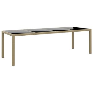 vidaXL Table de jardin avec dessus en verre beige r&eacute;sine tress&eacute;e