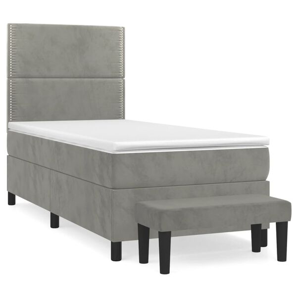 vidaXL Sommier &agrave; lattes de lit et matelas Gris clair 90x200 cm Velours