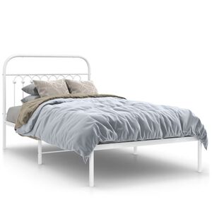 vidaXL Cadre de lit m&eacute;tal sans matelas et t&ecirc;te de lit blanc 100x190 cm