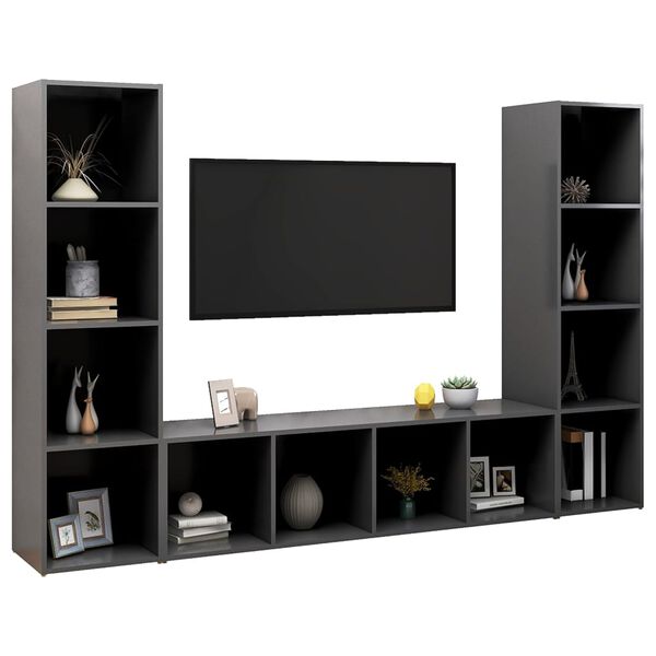 vidaXL Meubles TV 3 pcs Gris 142,5x35x36,5 cm Bois d'ingénierie